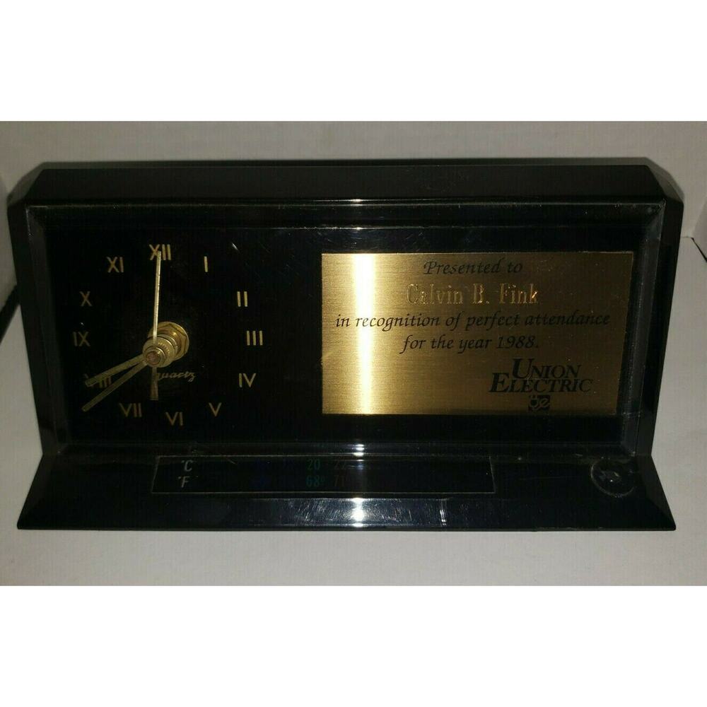 Union Electric Company 1988 Perfect Attendance Award Name‎ Clock Temp Desk U118